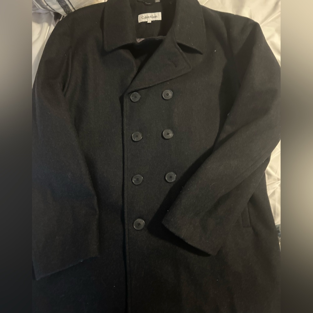 Calvin Klein Double-Breasted Black Peacoat